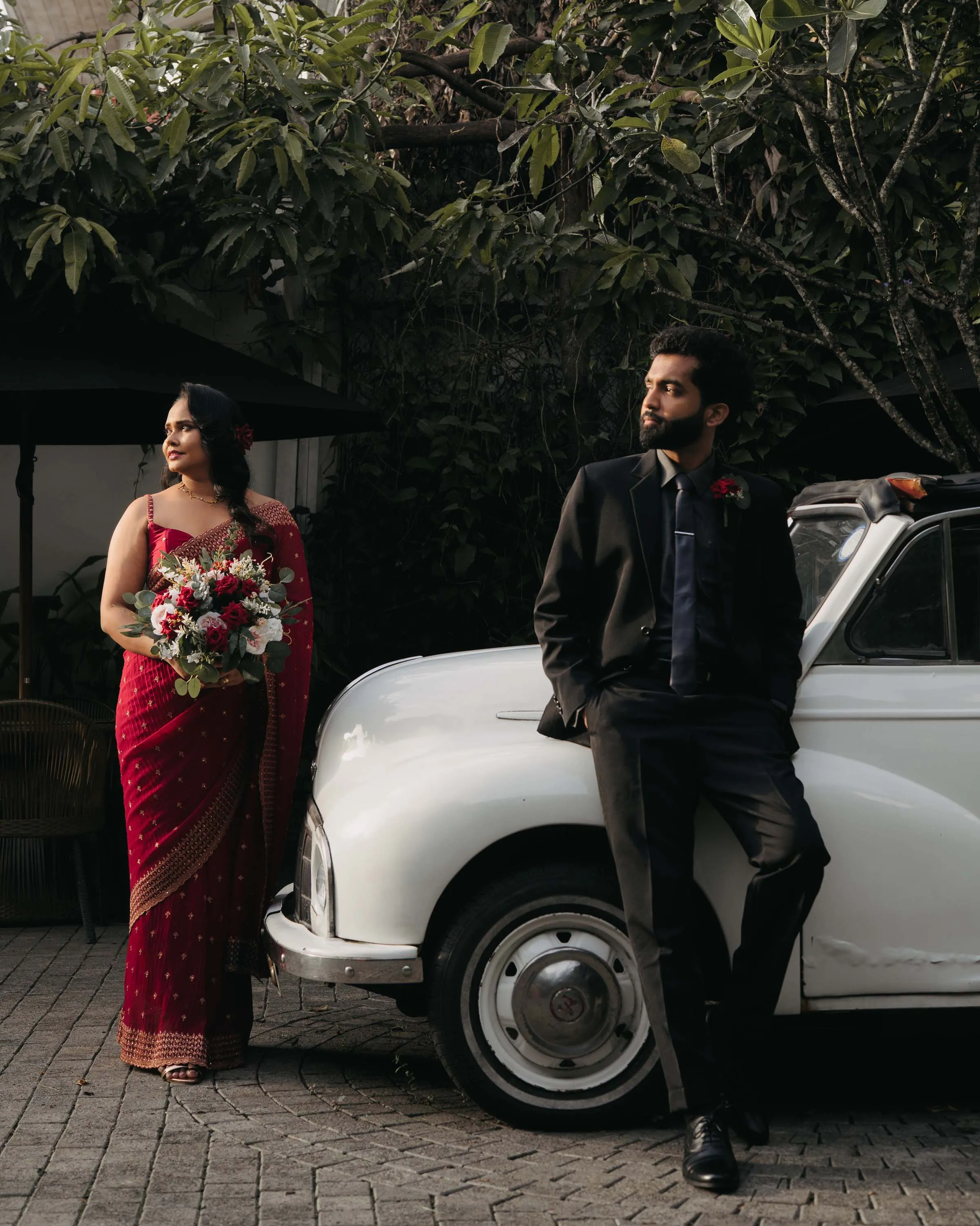 Elegant couple portrait in traditional attire